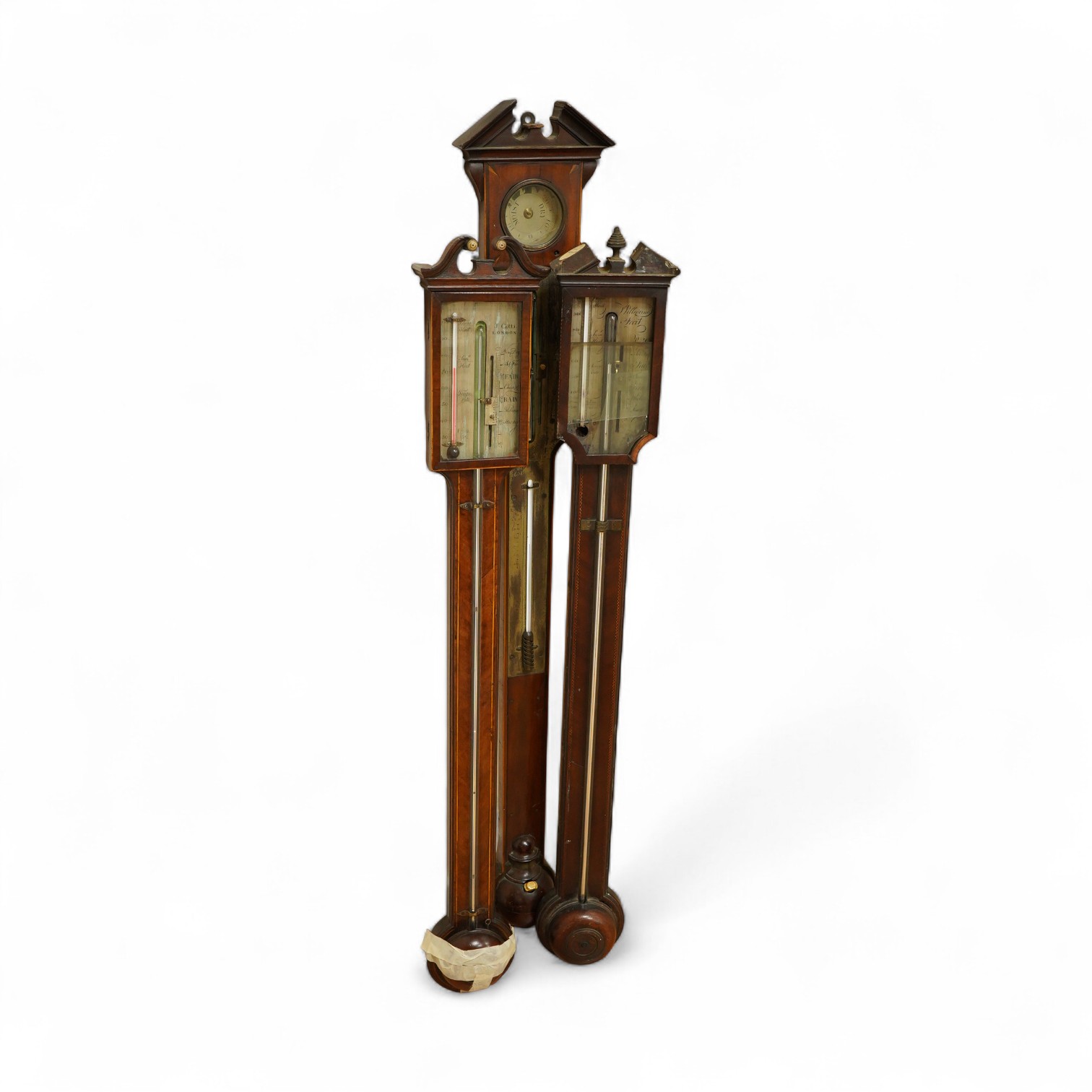 Three 19th century inlaid stick barometers to include one inscribed J. Cetti, London - some damage
